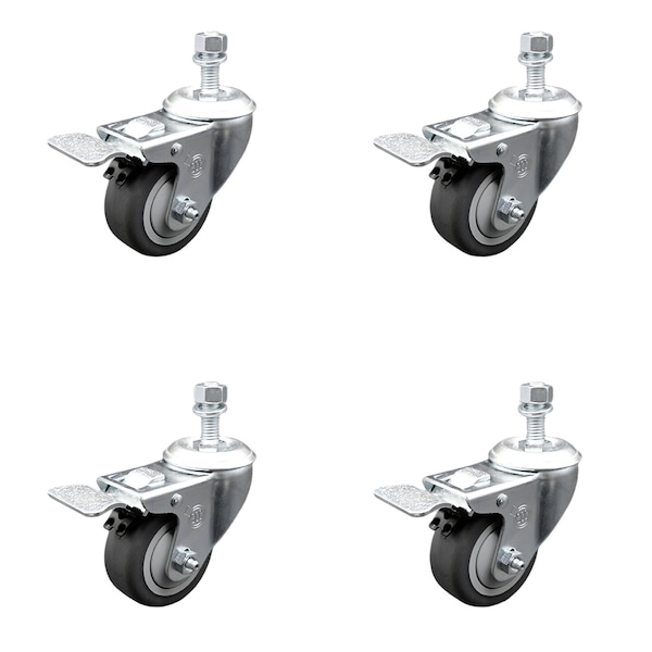 Service Caster 3.5 Inch SS Thermoplastic Rubber 1/2 Inch Stem Caster Set Total Lock Brake SCC SCC-SSTSTTL20S3514-TPRB-381615-4 - main